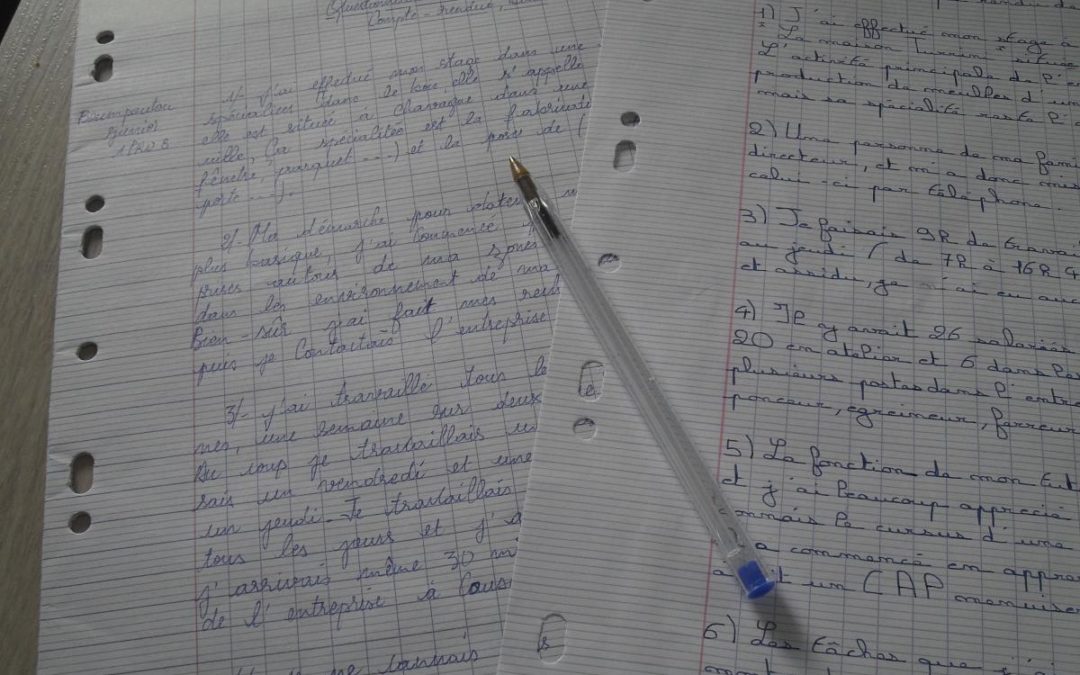Les 1 PRO Bois : bilan de stage, écrit et oral.